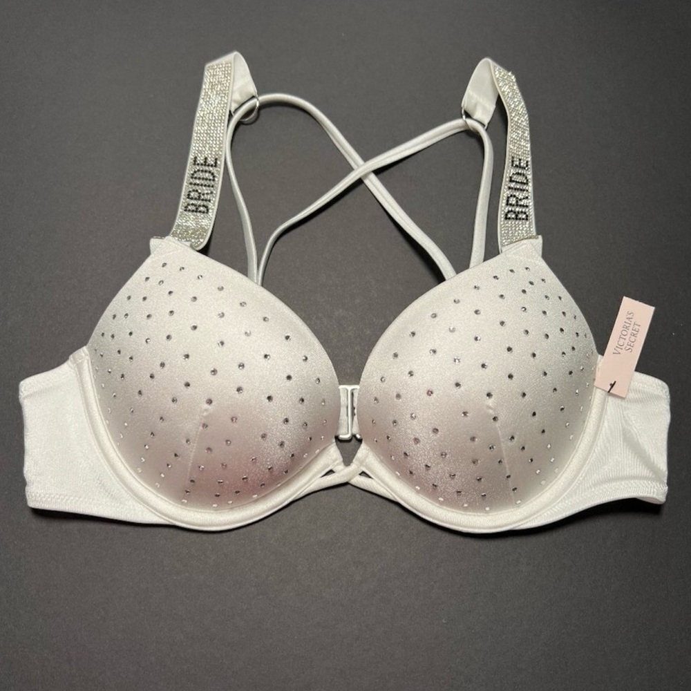 Victoria Secret 34A Bombshell Push Up Bikini Top Bride Shine Strap White